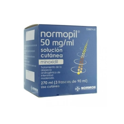 NORMOPIL 50MG/ML SOLUCION CUTANEA, 3 FRASCOS DE 90ML (270ML)