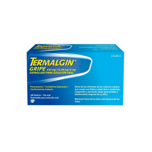 TERMALGIN GRIPE 650MG/15,58MG/4MG GRANULADO PARA SOLUCIÓN ORAL 10 SOBRES